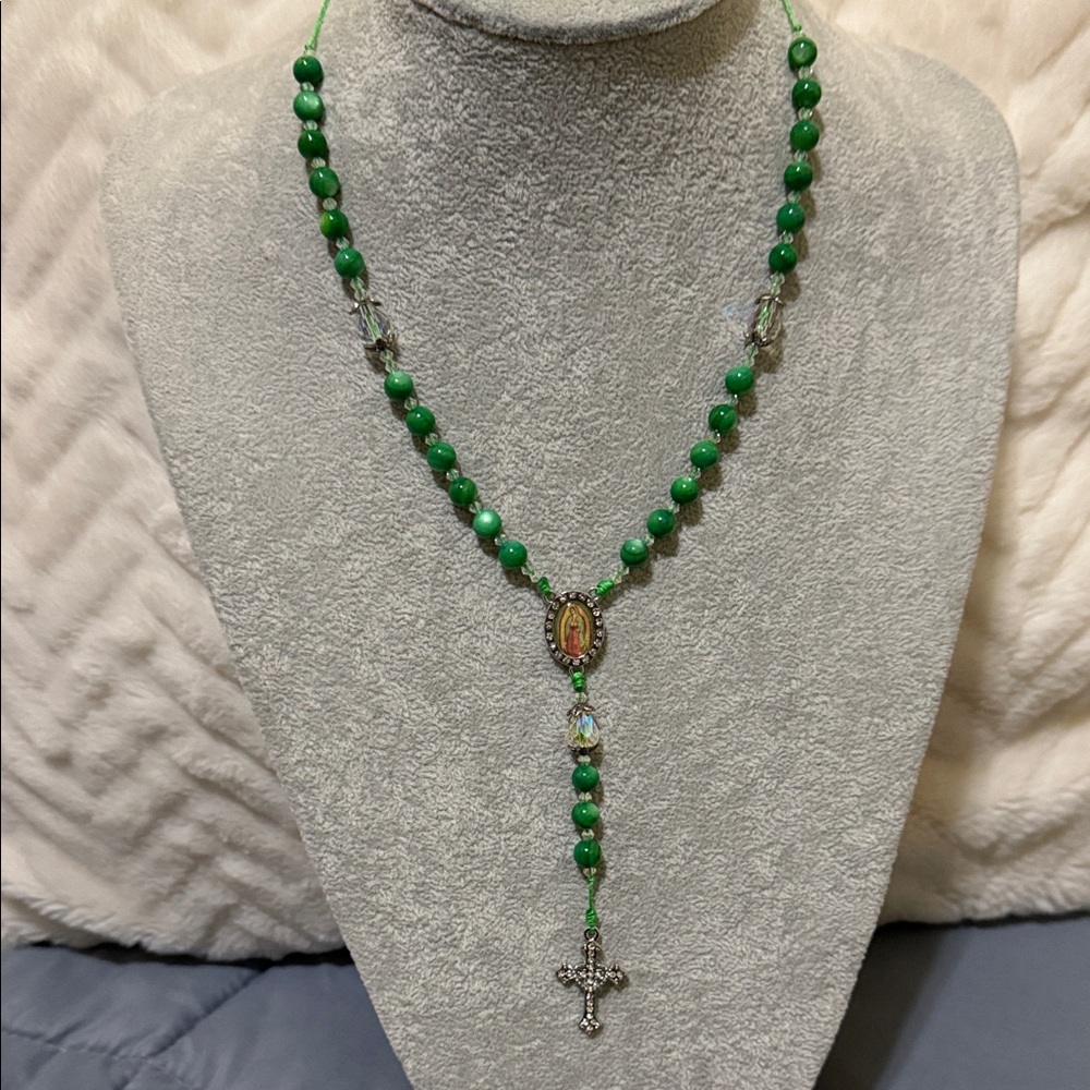 Beaded Mini Car Rosary/Necklace with Cross Pendant